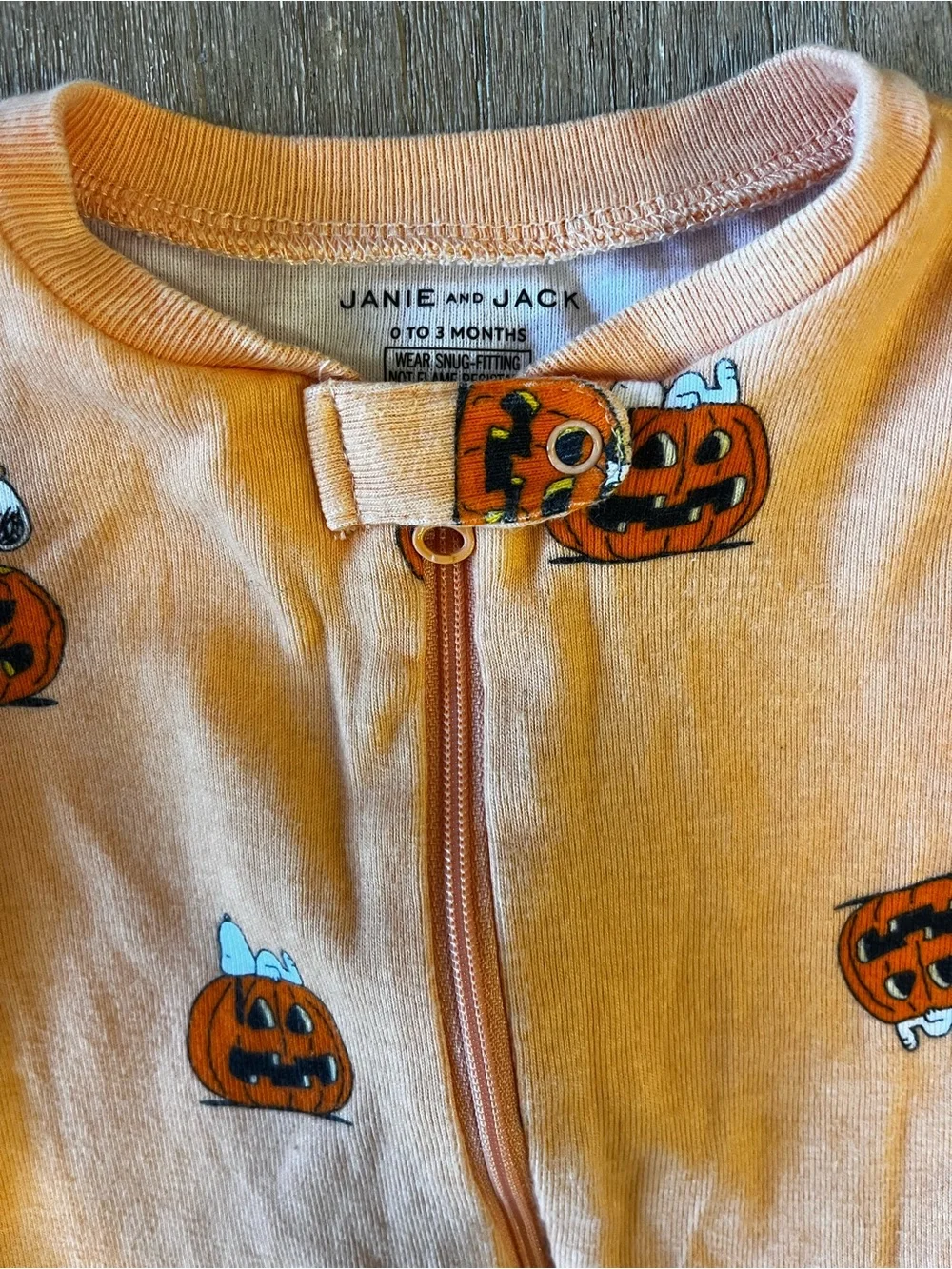 Janie and Jack Halloween Orange Pumpkin & Snoopy Print Footed One-Piece